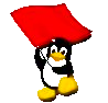 Linux-Tux mit roter Fahne