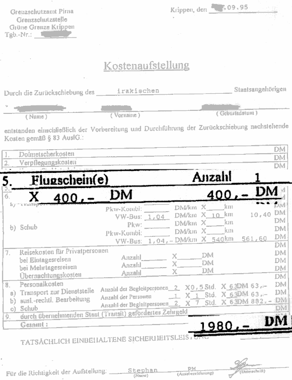 Für eine 10-minütige Zugfahrt berechnet der BGS 400,- DM und deklariert sie als Flug