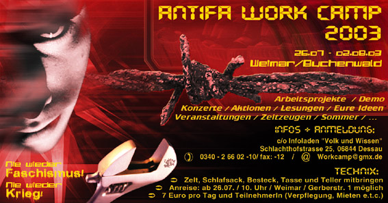 Button: Flyer zum 13. Antifa-Workcamp Buchenwald 2001